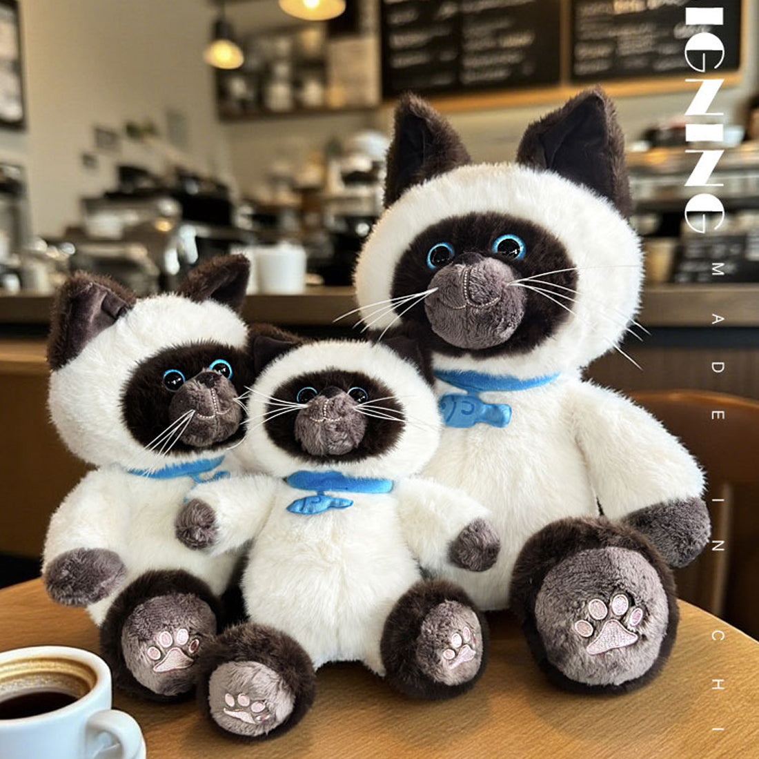 ELAINREN Cuddly Siamese Cat Stuffed Animal Toy Furry Siamese Kitten Plush Gifts/35cm