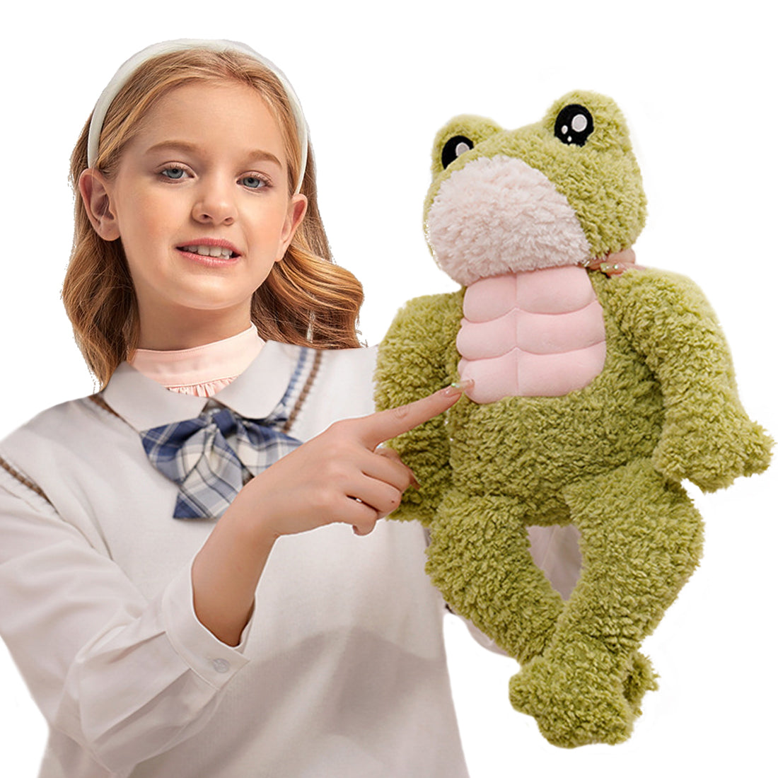 ELAINREN 3D Muscle Frog Plush Toy Pillow Soft Frolick Frog Stuffed Animals Dolls Gifts,17.7''
