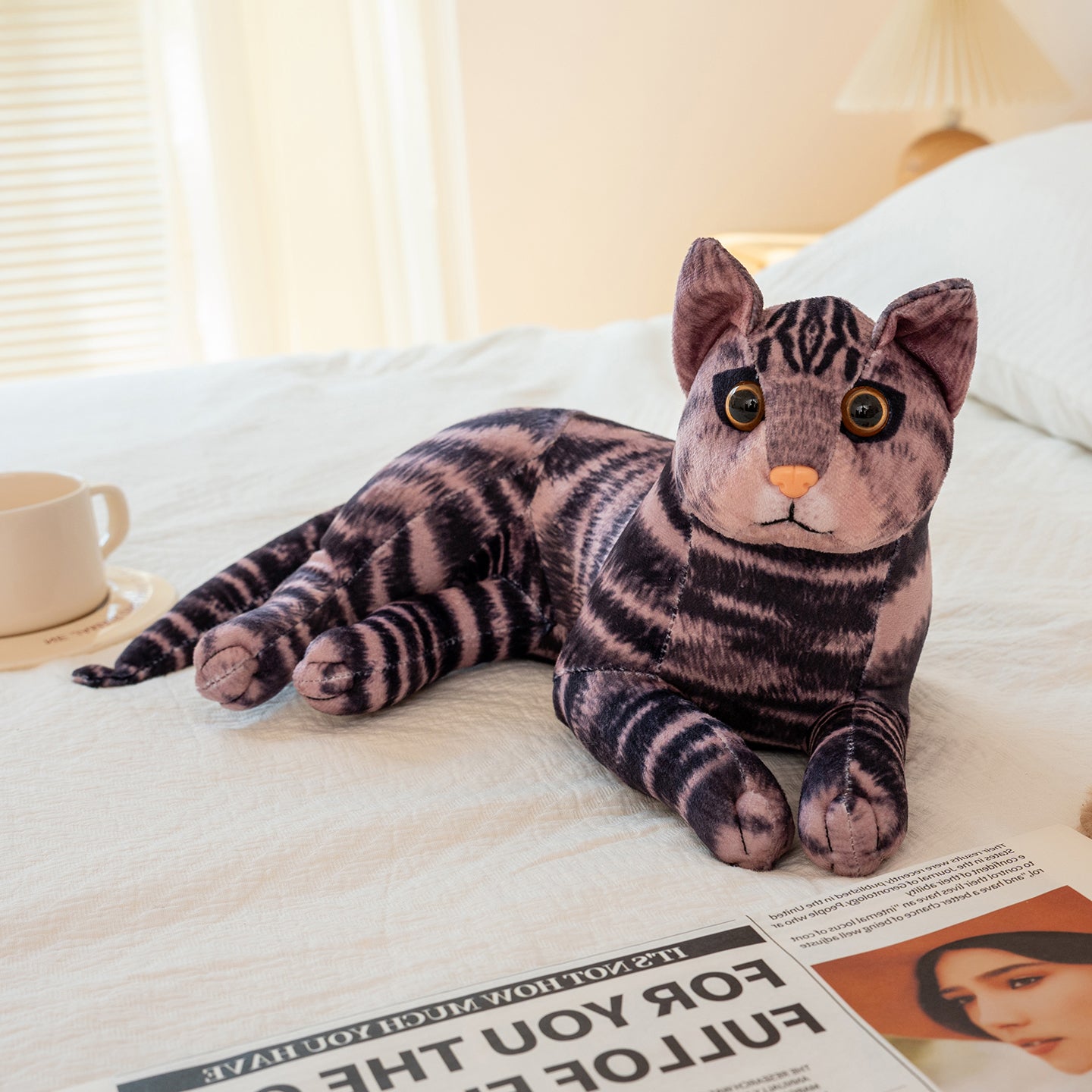 ELAINREN Realistic Black Tabby Cat Plush Toy