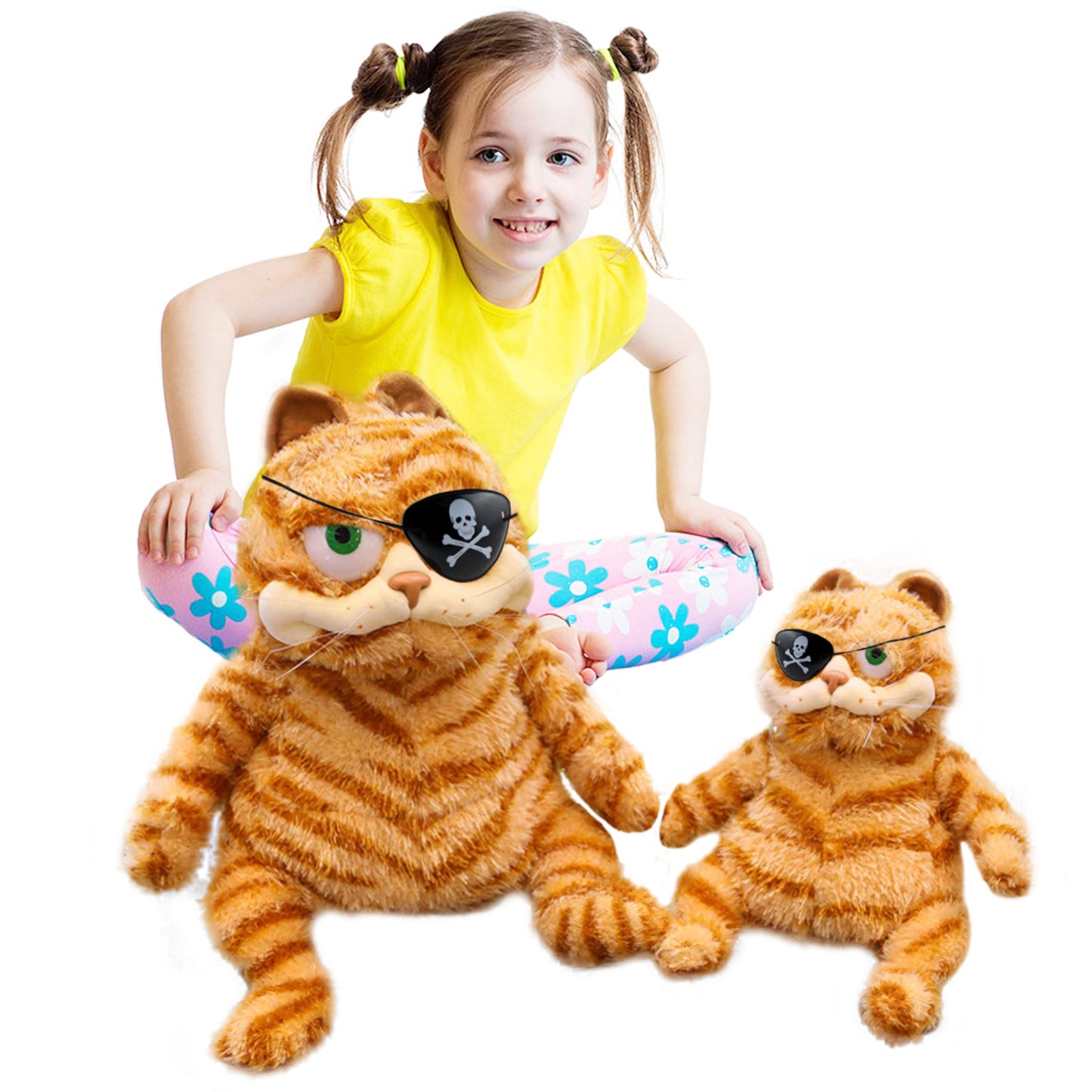 ELAINREN Halloween Garfield Plush Toy Fat Orange Cat with Blindfold Plush Kitten Dolls-30cm