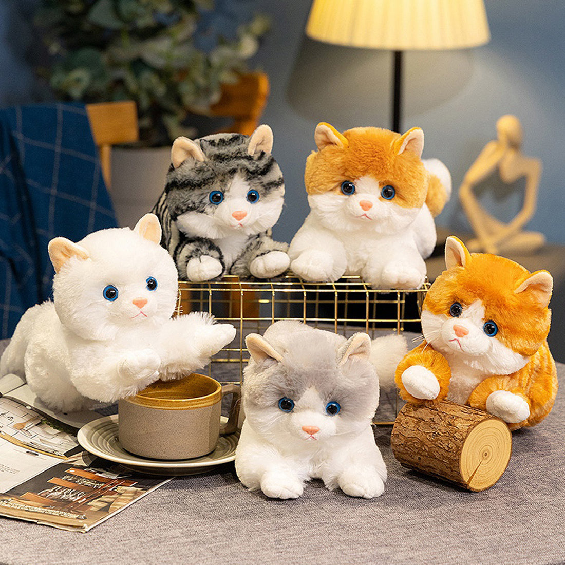 ELAINREN Realistic Orange Tabby Cat Stuffed Animals Lifelike Yellow Kitten Plushie Toy GIfts/30cm