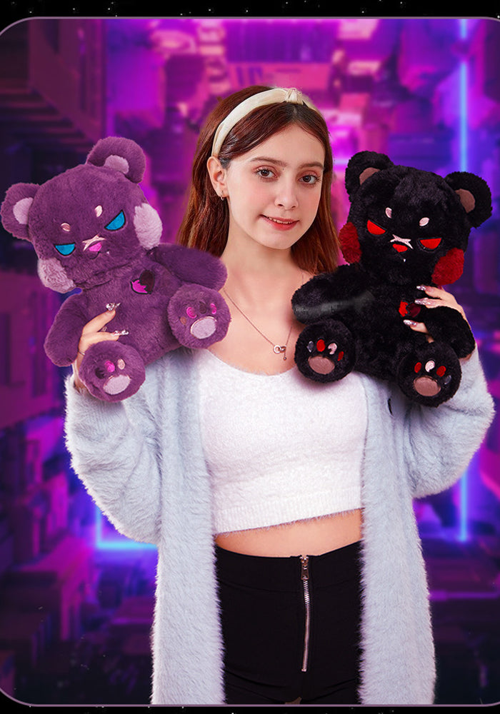 ELAINREN Creepy Gothic Bear Stuffed Gifts, Plush Goth Teddy Bear with Wings/11.8Inch