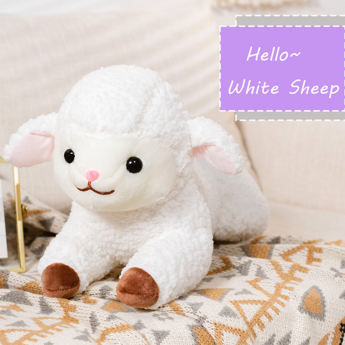 ELAINREN Cute Sheep Alpaca White Plush Lamb Toy Soft Pillow/19.6Inch