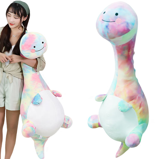 ELAINREN Big Tie-dye Dinosaur Plush Pillow Rainbow T-Rex Dino Stuffed Animals Toy/39.37''