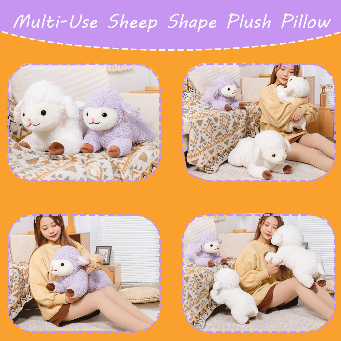 ELAINREN Cute Sheep Alpaca Purple Plush Lamb Toy Soft Pillow/19.6Inch