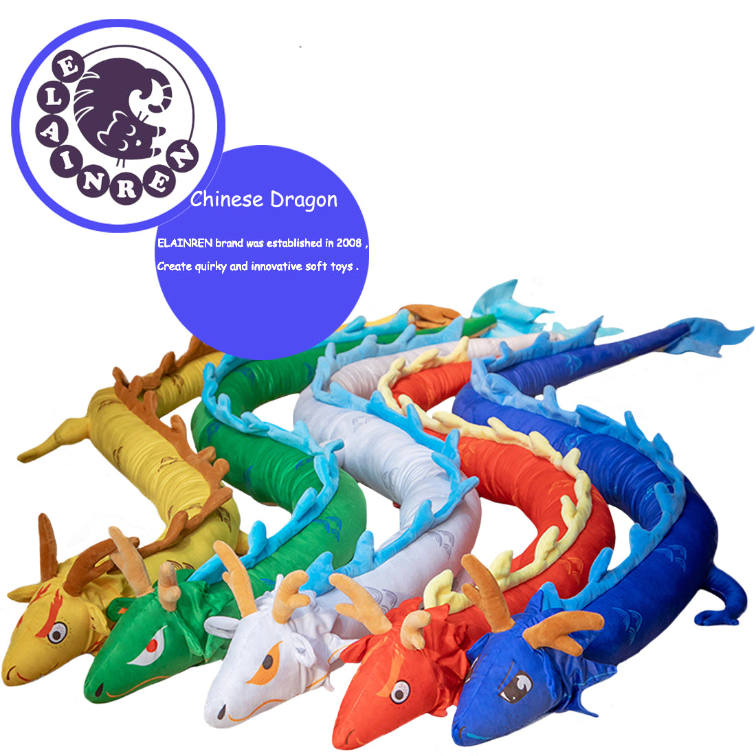 ELAINREN Super Long Blue Dragon Stuffed Toy, 86.6 Inch Large Chinese Blue Dragon Plush Soft Pillow