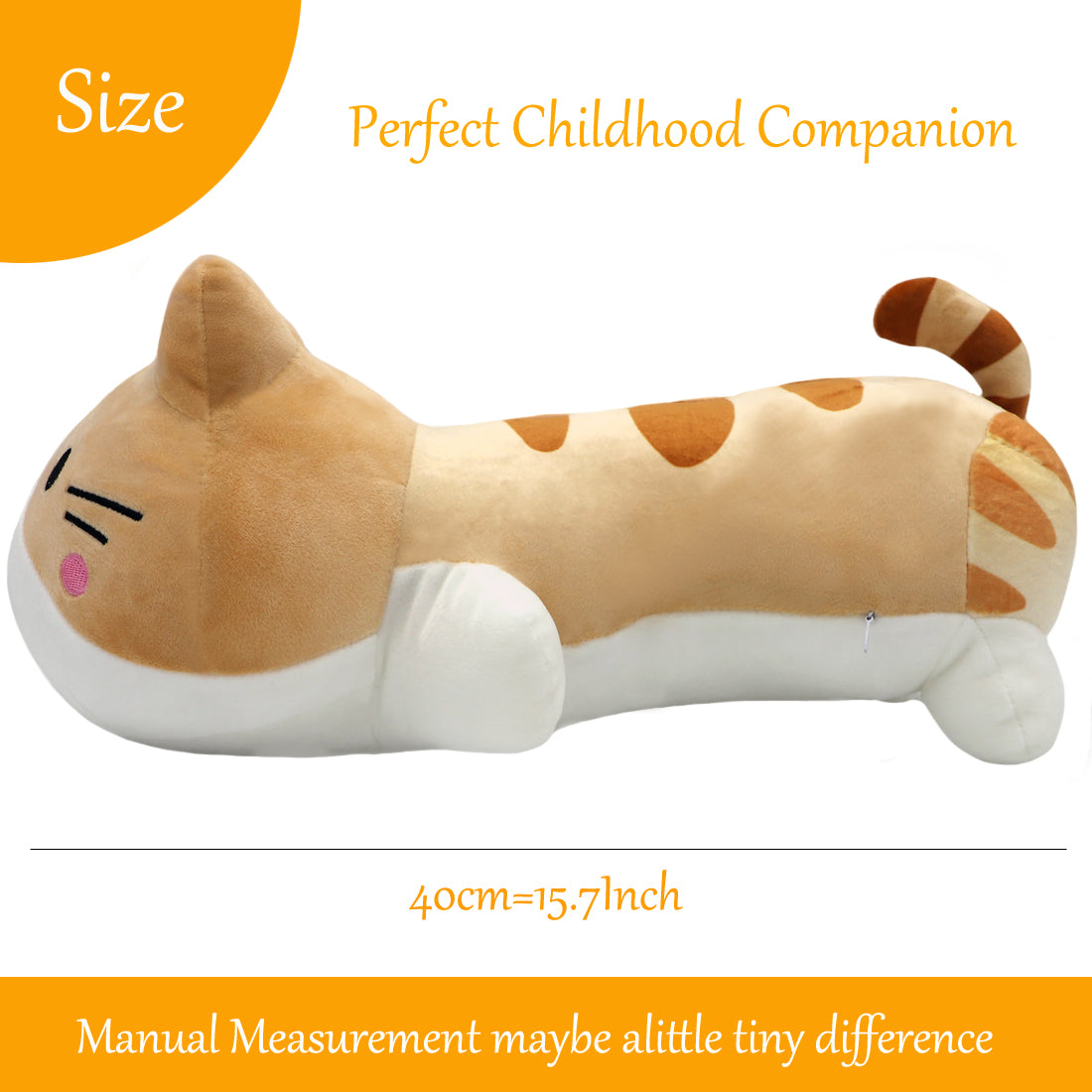 ELAINREN Soft Yellow Calico Cat Plush Hugging Pillow,Cute Orange Tabby Kitten Stuffed Cat Toy/15.7''