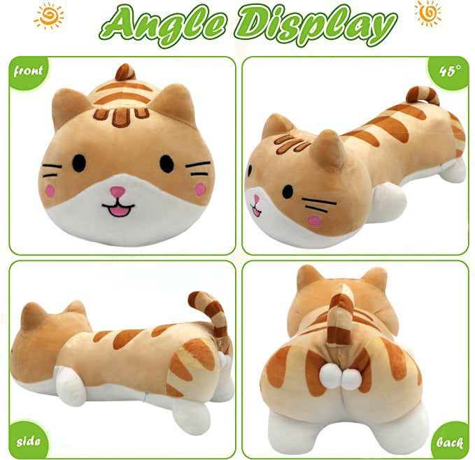 ELAINREN Soft Yellow Calico Cat Plush Hugging Pillow,Cute Orange Tabby Kitten Stuffed Cat Toy/15.7''