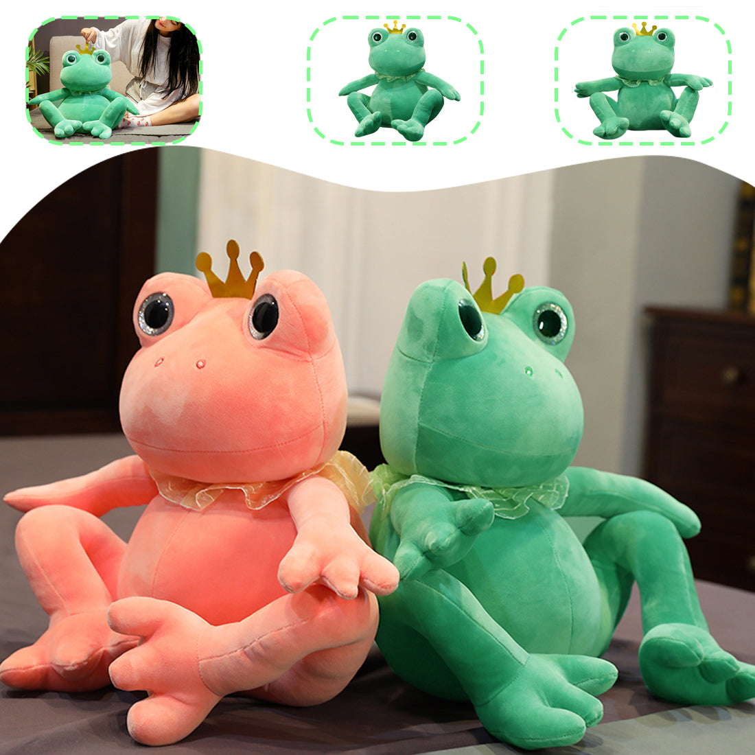 ELAINREN Large Sitting Frog Plush Toy Green Frog Stuffed Anima Dolls/19.6‘’