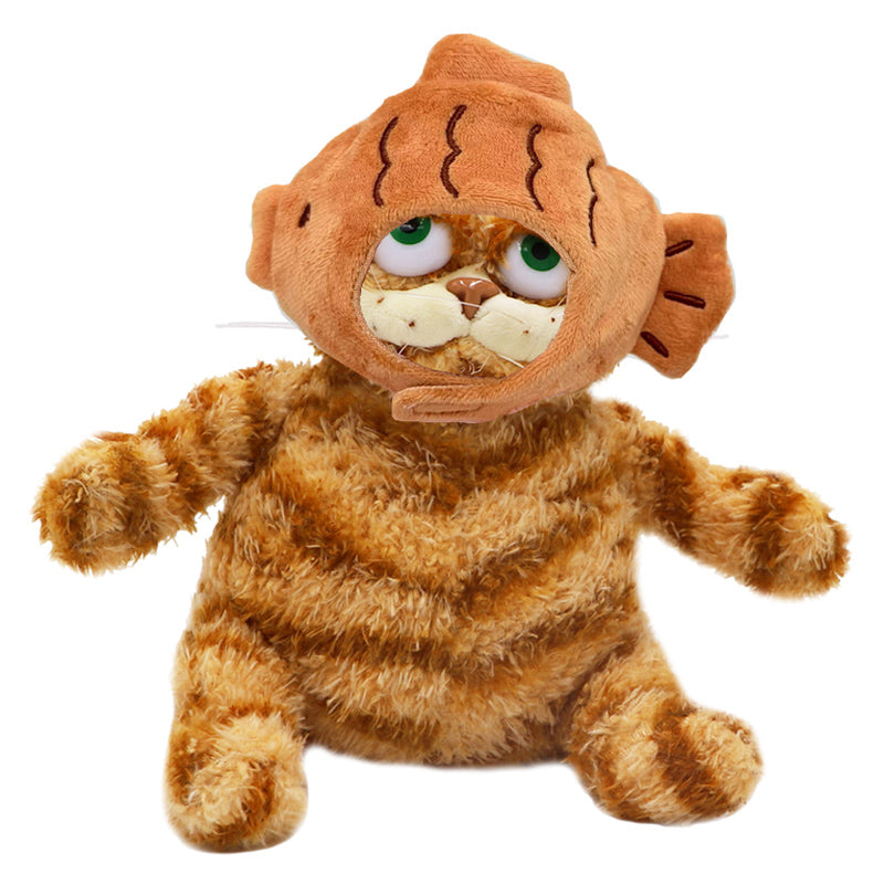 ELAINREN Stuffed Garfield Cat Wear Fish Cap,Cute Fish Kitten Plush Toy Gifts/11.8''