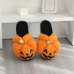 ELAINREN Halloween Pumpkin Slippers for Women Men Spooky Slides Soft Plush Fuzzy Slippers Indoor Outdoor Shoes