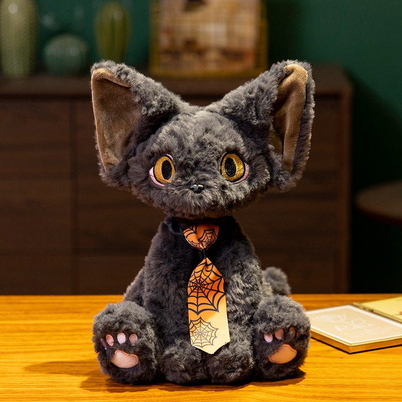 ELAINREN Halloween Devon Rex Cat Plush Toy Halloween Black Devon Rex Kitten Kitty Stuffed Animal Soft Doll Gifts/11.8inch