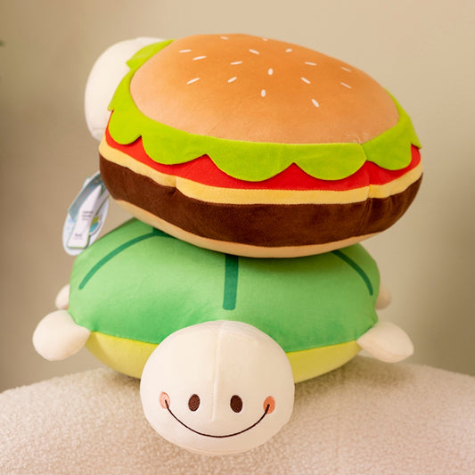 ELAINREN ELAINREN Reversible Burger Plushie -Tortoise + Lovely Turtle Pillow - Cute Multi-function Stuffed Food Burger Pillow/40cm