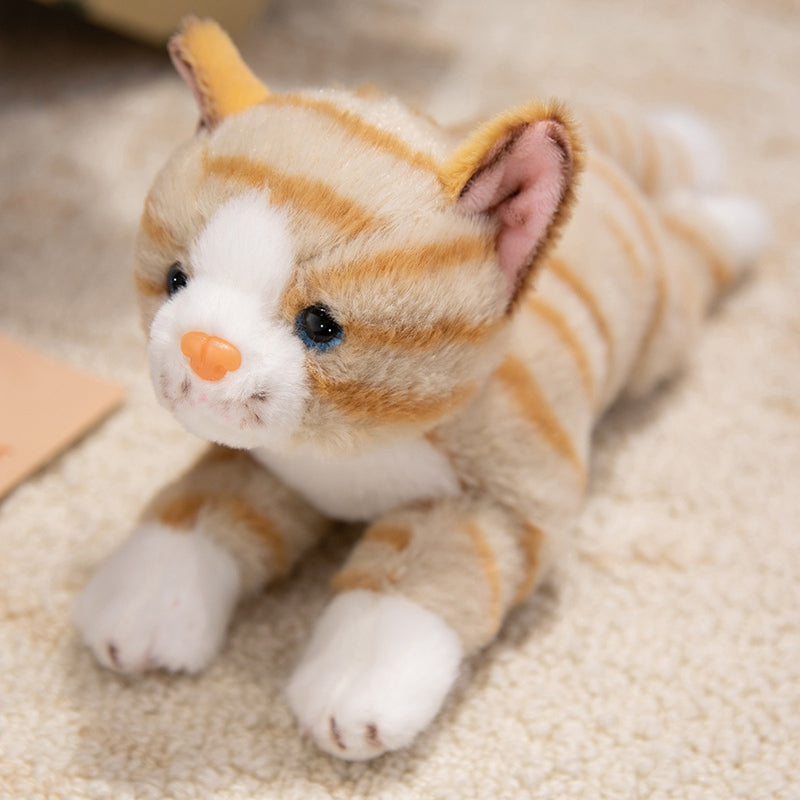 ELAINREN Cuddly Striped Cat Stuffed Animals Lifelike Tabby Kitten Plush Toy Gifts/28cm