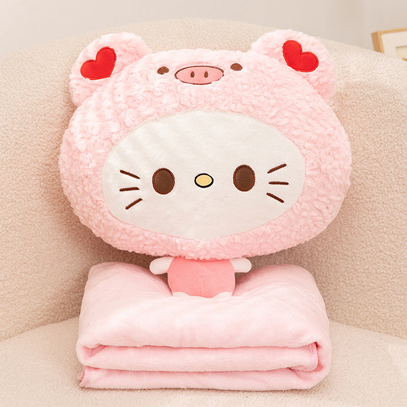 ELAINREN Kawaii Cat Plush Pillow with Blanket