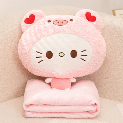 ELAINREN Kawaii Cat Plush Pillow with Blanket