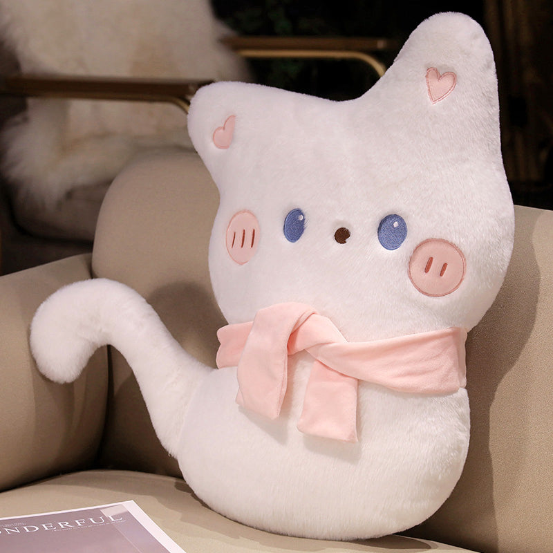 ELAINREN Sweet White Cat Stuffed Pillow Soft Black Kitten Plush Cushion