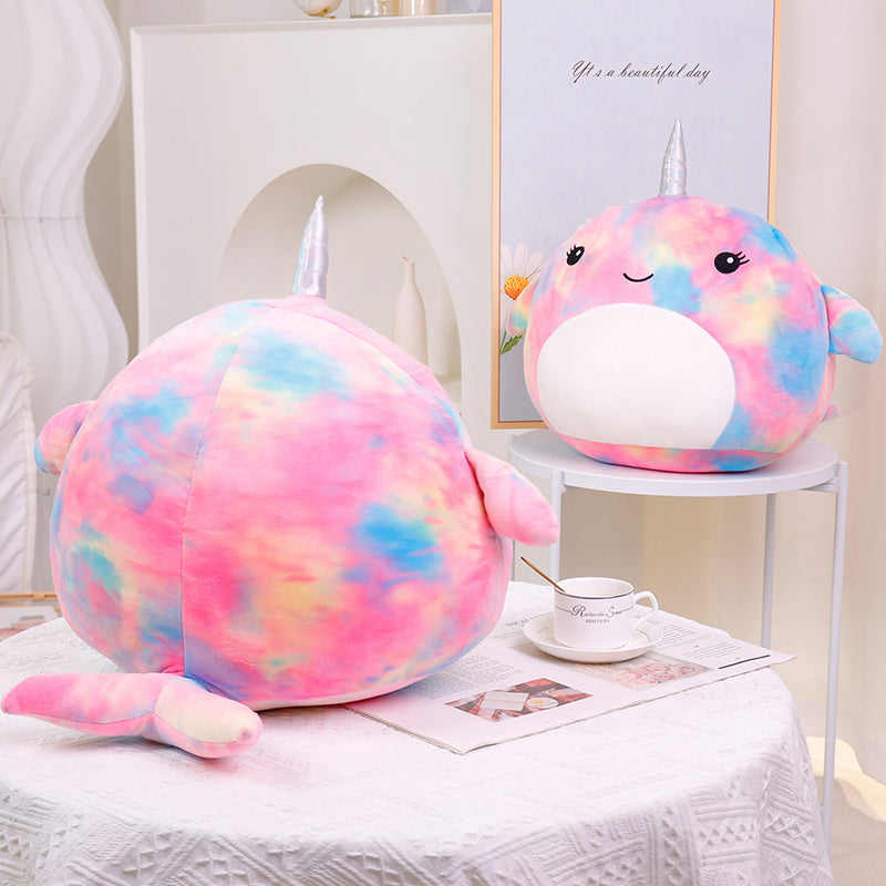 ELAINREN Rainbow Narwhal Stuffed Animal Pillow Super Soft Colorful Narwhal Plush Toy Gifts/15.7Inch