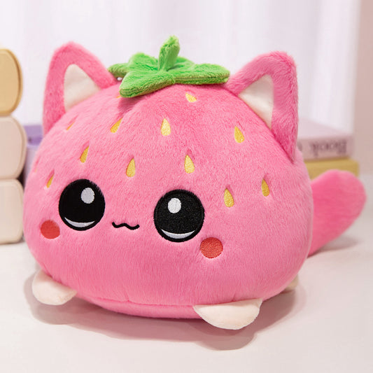 ELAINREN Cute Strawberry Cat Stuffed Pink Kitten Plush Toy Pillow
