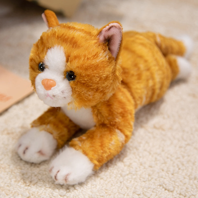 ELAINREN Cuddly Striped Cat Stuffed Animals Lifelike Tabby Kitten Plush Toy Gifts/28cm