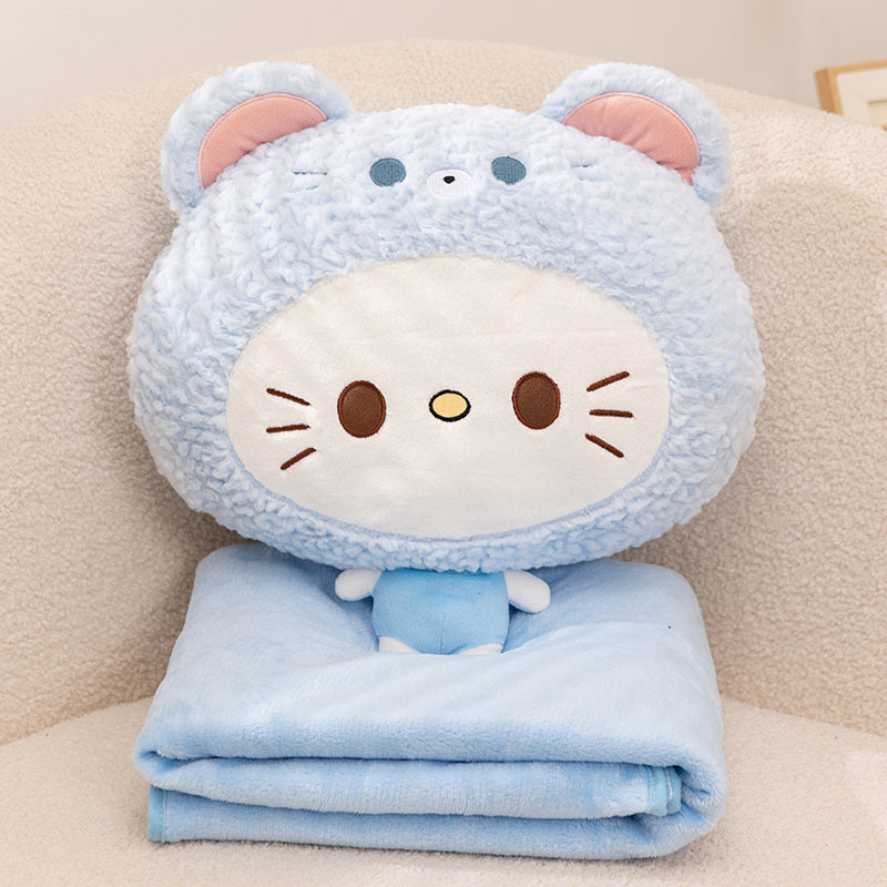 ELAINREN Kawaii Cat Plush Pillow with Blanket