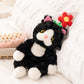 ELAINREN Cuddly Black Cat Stuffed Animals with Flower Decor/38cm