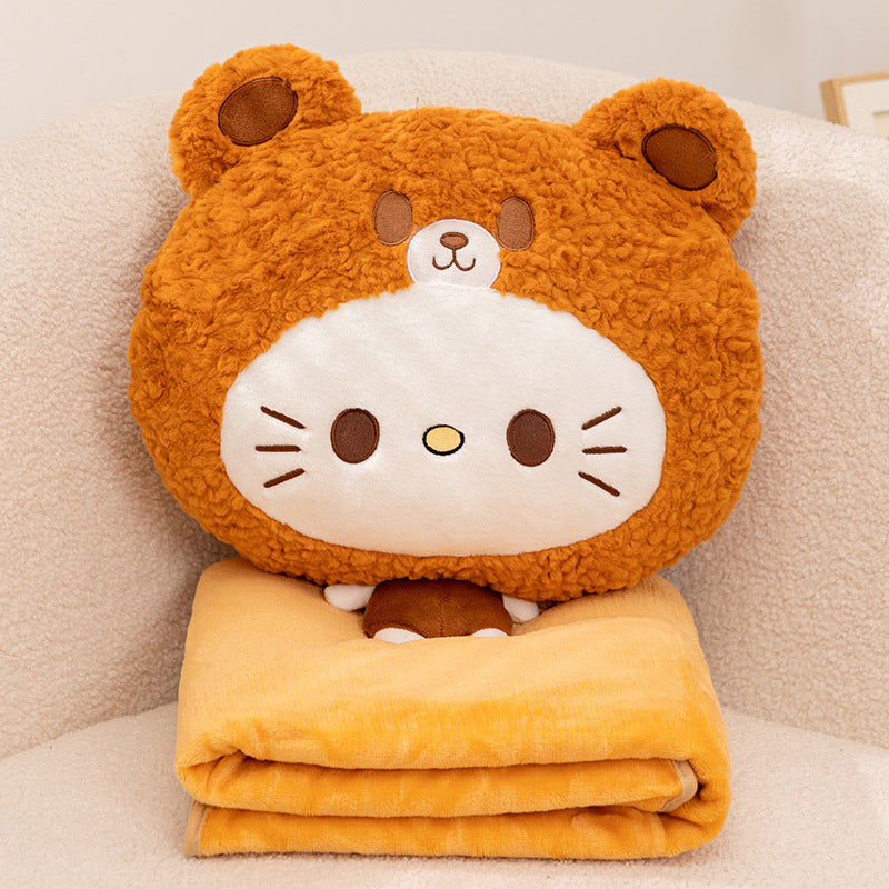 ELAINREN Kawaii Cat Plush Pillow with Blanket