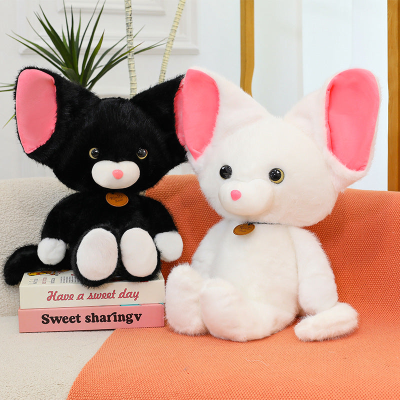 ELAINREN Cuddly Black Kitten Stuffed White Cat Plush Animals Toy/45cm