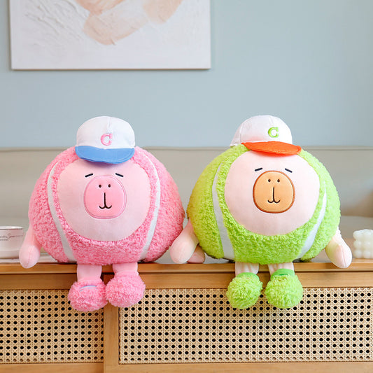 ELAINREN Cute Baseball Shape Capybara Plush Toy with Baseball Headwear Kawaii Capibara Stuffed Aniamls Toys Hugging Gifts/30cm