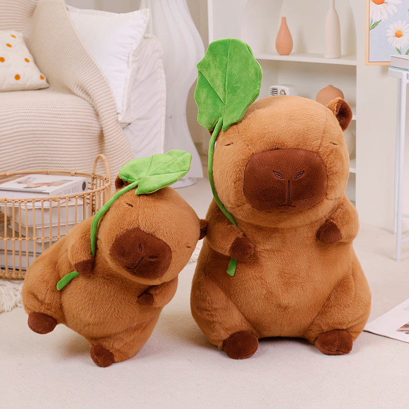 ELAINREN Kawaii Capybara Plush Pillow Soft Capybara Stuffed Animal with Lotus Leaf Decor/11.8Inch