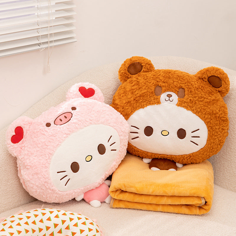 ELAINREN Kawaii Cat Plush Pillow with Blanket