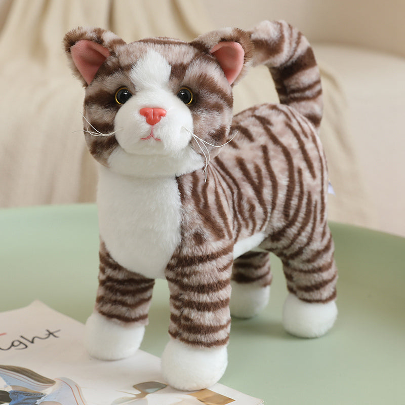 ELAINREN Realistic Tabby Cat Plush Kitten Stuffed Animals Toy/25cm