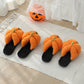 ELAINREN Halloween Pumpkin Slippers for Women Men Spooky Slides Soft Plush Fuzzy Slippers Indoor Outdoor Shoes