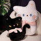 ELAINREN Sweet White Cat Stuffed Pillow Soft Black Kitten Plush Cushion