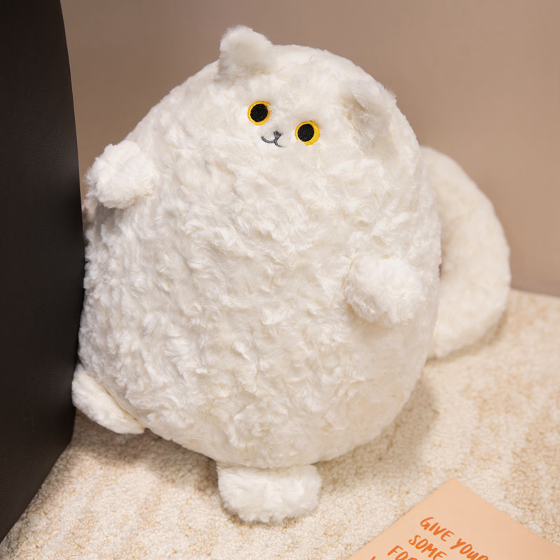 ELAINREN Furry White Kitten Plush Pillow Ultra-Soft Chubby Black Cat Stuffed Animals Toy/