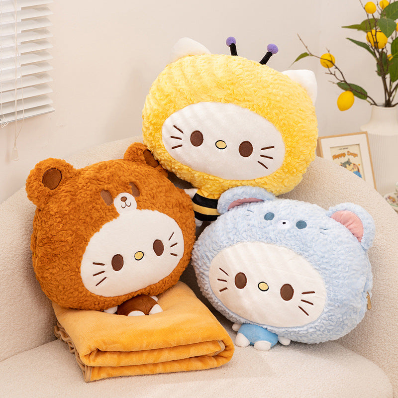 ELAINREN Kawaii Cat Plush Pillow with Blanket