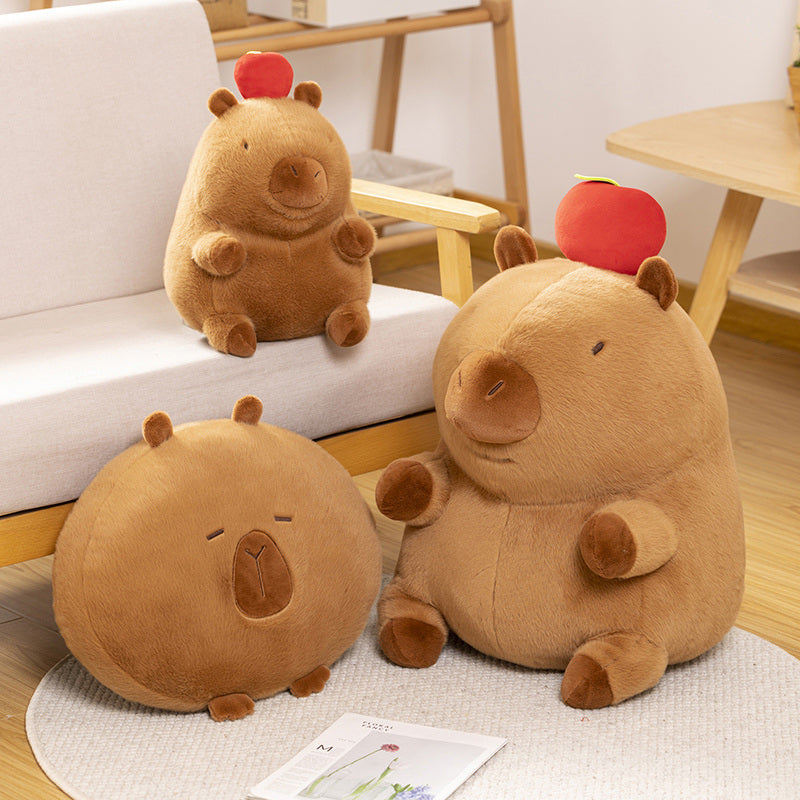 ELAINREN Apple Capybara Plush Pillow Soft Capybara Stuffed Animal with Apple Decor/11.8Inch