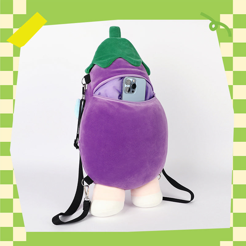 ELAINREN Eggplant Shape Plush Bag Cute Vegetable Stuffed Backpack for Kids Adults/50x25x20cm