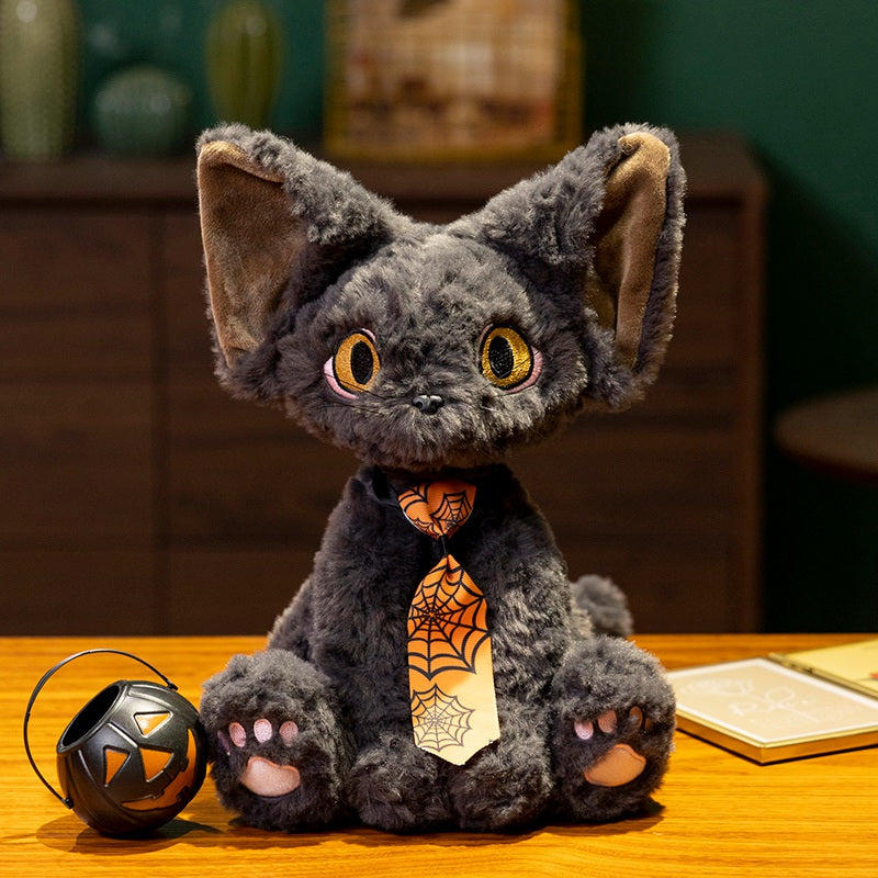 ELAINREN Halloween Devon Rex Cat Plush Toy Halloween Black Devon Rex Kitten Kitty Stuffed Animal Soft Doll Gifts/11.8inch