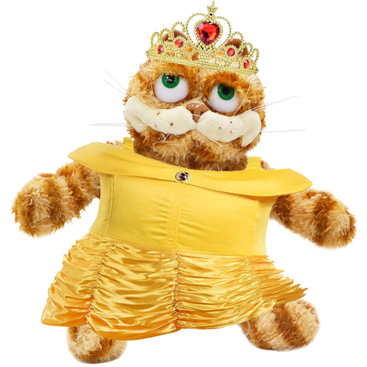 ELAINREN Stuffed Garfield Cat Wearing Belle Princess Dress, Elegant Fat Orange Kitten Cosplay Princess/11.8‘’