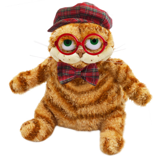 ELAINREN Fashion Stuffed Grafield Toy wearing  Scottish plaid pattern hat and Bow decor/30cm
