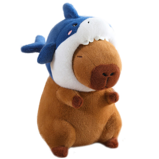 ELAINREN Cute Capybara Plush with Shark Hat,Soft Stuffed Capybara Wearing Shark Cap Crazy Shark Capybara Plushie Xmas Gifts/35cm