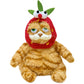 ELAINREN Kawaii Garfield Plush Toy with Strawberry Hat,Stuffed Fat Orange Cat Dress Fruit Costume-30cm
