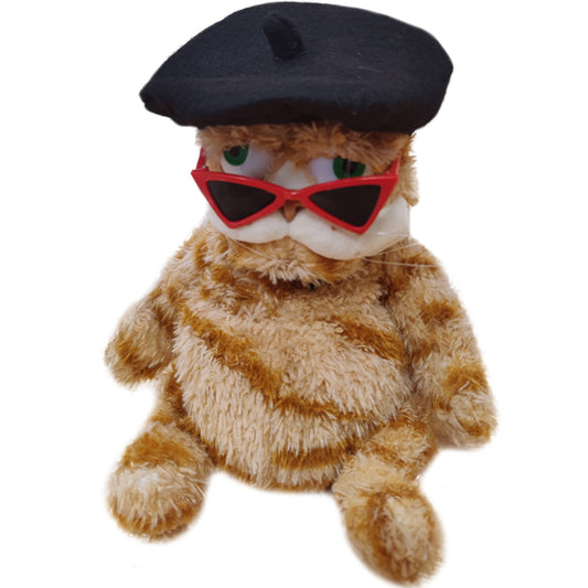 ELAINREN Fashion Stuffed Grafield Wearing French Beret hat and Sunglassesr/11.8''