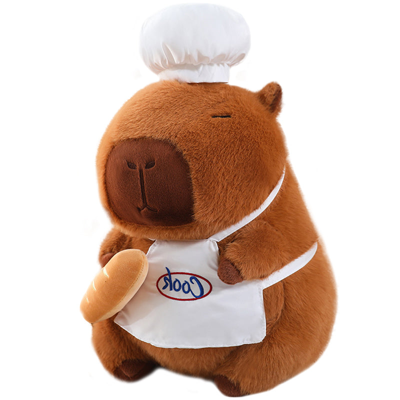 ELAINREN Chef Capybara Plush Toy Cute Stuffed Capybara Wearing Chef Hat, Soft Capybara Baker- Making Baguette Toast/35cm