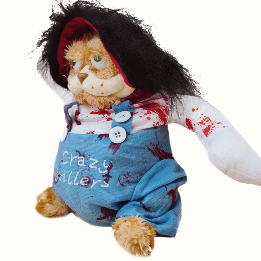 ELAINREN Stuffed Garfield Cat Wearing Crazy Killer Costume-Orange Kitten Killer Plush Toy GIfts/11.8‘’