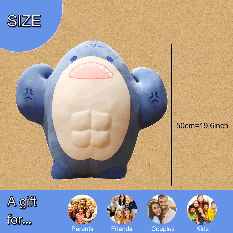 ELAINREN Big Blue Muscle Shark Plush Toy Pillow/19.6‘’