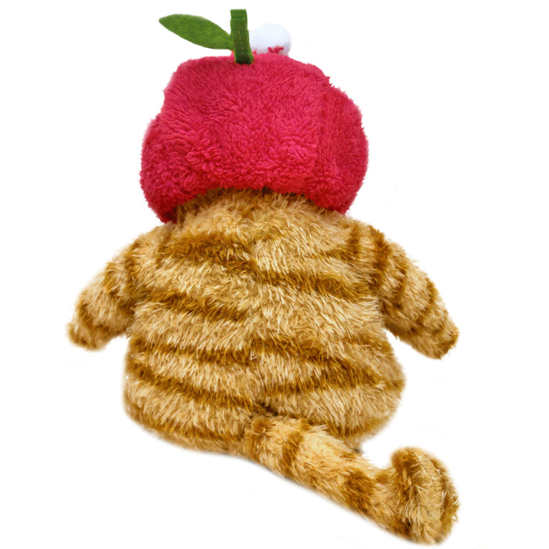 ELAINREN Kawaii Garfield Plush Toy with Apple Hat,Stuffed Fat Orange Cat Dress Fruit Costume-30cm