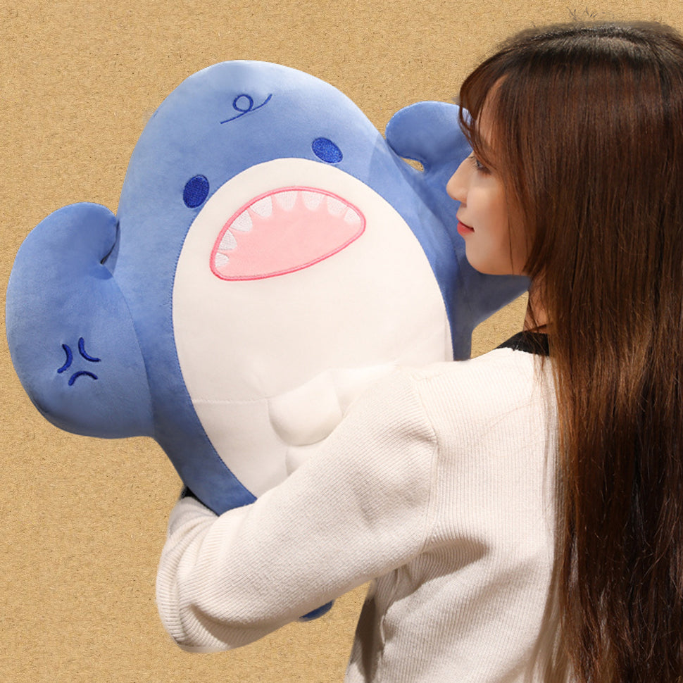 ELAINREN Big Blue Muscle Shark Plush Toy Pillow/19.6‘’