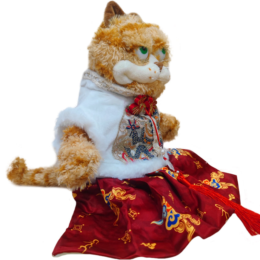 ELAINREN Stuffed Garfield Cat Wearing Chinese Hanfu Costume-Mamianqun Outfit Orange Cat Kitten Plush Toy GIfts/11.8‘’